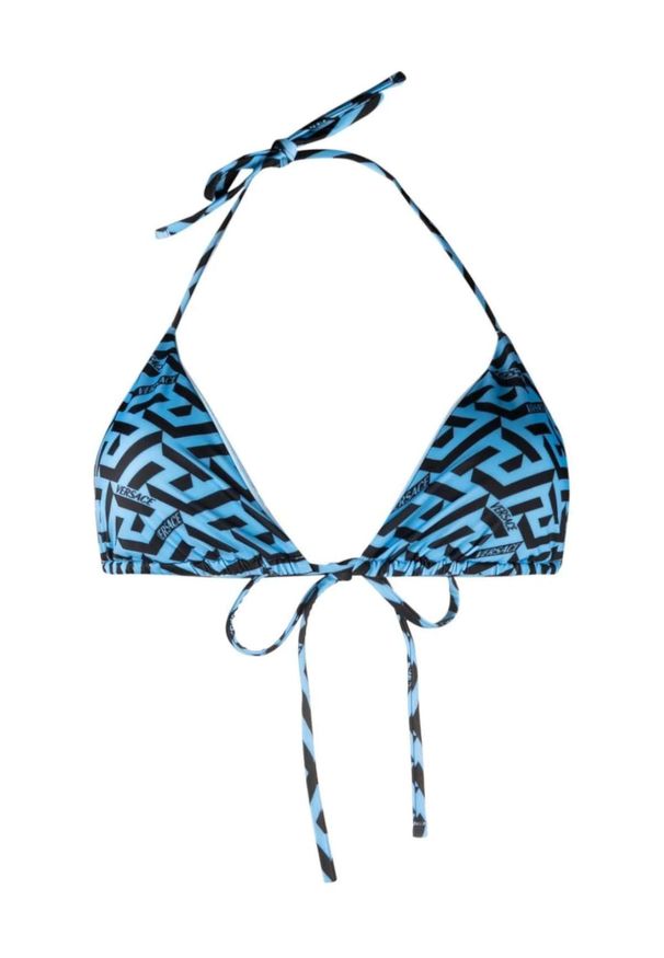 VERSACE - Niebieski top od bikini z logowaniem. Kolor: niebieski. Materiał: materiał