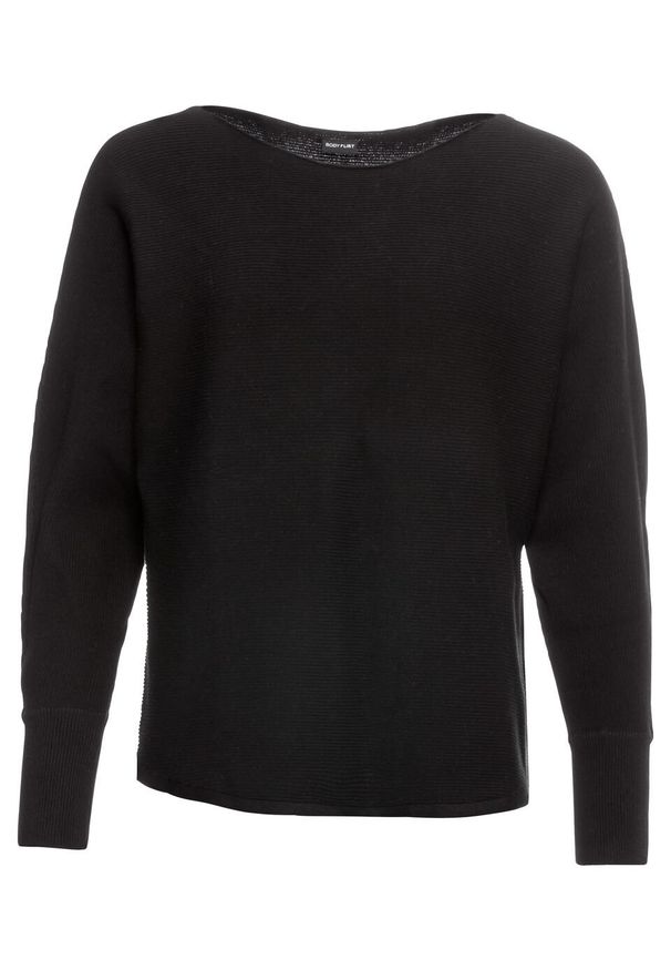 Sweter w prążek "oversize" bonprix czarny nowy. Kolor: czarny. Wzór: prążki