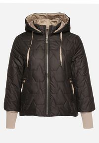 Born2be - Czarna Pikowana Kurtka z Kapturem i Przedłużonym Tyłem Tulunia. Okazja: na spacer. Typ kołnierza: kaptur. Kolekcja: plus size. Kolor: czarny. Materiał: jeans. Wzór: aplikacja. Styl: elegancki #2