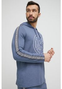 Michael Kors bluza lounge kolor granatowy z kapturem z nadrukiem. Okazja: na co dzień. Typ kołnierza: kaptur. Kolor: niebieski. Materiał: dzianina. Wzór: nadruk. Styl: casual #1