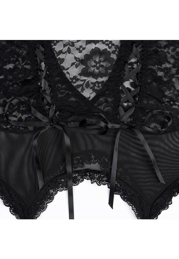 Intica - Gorset koronkowy z regulowanymi paskami na romantyczne wieczory Maliyah. Kolor: czarny. Materiał: koronka. Wzór: paski, koronka