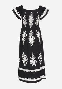 Born2be - Czarna Wiskozowa Sukienka w Ornamentalne Wzory o Rozkloszowanym Kroju Divessa. Kolor: czarny. Materiał: wiskoza. Długość rękawa: krótki rękaw. Typ sukienki: proste #5