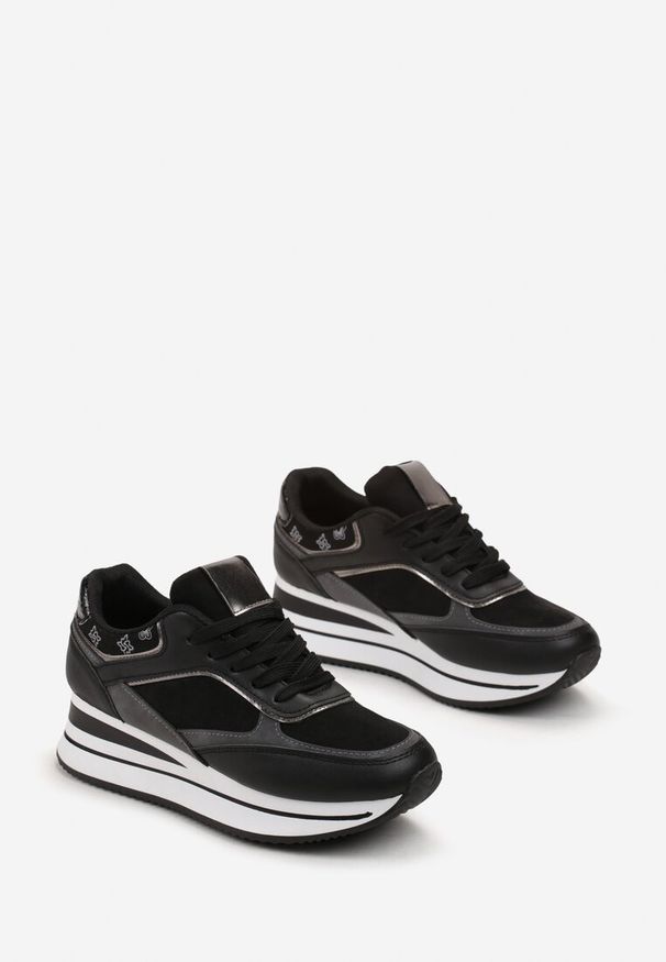 Born2be - Czarne Sneakersy przed Kostkę na Platformie Auvamis. Wysokość cholewki: przed kostkę. Kolor: czarny. Obcas: na platformie