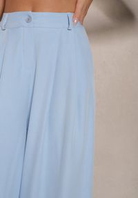 Renee - Niebieskie Spodnie Garniturowe o Szerokim Kroju High Waist Peavelle. Stan: podwyższony. Kolor: niebieski. Styl: klasyczny, elegancki
