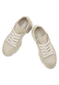 CheBello - Złote Półbuty Chebello Modne Obuwie Damskie. Okazja: na co dzień. Zapięcie: sznurówki. Kolor: złoty. Materiał: materiał. Styl: casual, klasyczny, elegancki #2