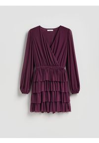 Reserved - Sukienka mini - ciemnofioletowy. Kolor: fioletowy. Materiał: dzianina. Długość: mini #1