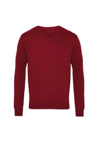PREMIER - Sweter Męski Z Dzianiny Z Dekoltem V. Kolor: czerwony, wielokolorowy, brązowy. Materiał: dzianina