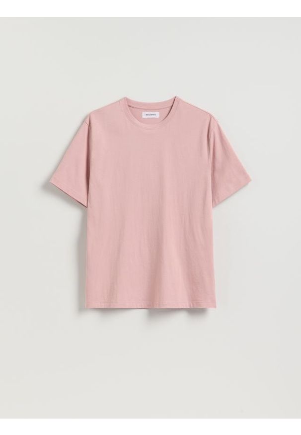Reserved - T-shirt regular z bawełny - jasnofioletowy. Kolor: fioletowy. Materiał: bawełna