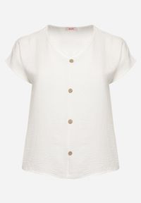 Born2be - Biała Bluzka Ozdobiona Guziczkami z Przodu Mepiana. Okazja: na co dzień. Kolor: biały. Materiał: jeans. Długość rękawa: krótki rękaw. Długość: krótkie. Wzór: aplikacja. Styl: klasyczny, elegancki, casual