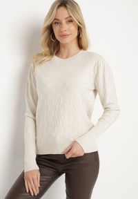 Born2be - Jasnobeżowy Sweter z Wiskozą Modalem i Ozdobnym Splotem Jaliti. Okazja: na co dzień. Kolor: beżowy. Materiał: wiskoza. Długość rękawa: długi rękaw. Długość: długie. Wzór: ze splotem. Styl: casual, wizytowy #1