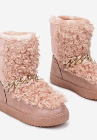 Born2be - Różowe Śniegowce Timanie. Nosek buta: okrągły. Zapięcie: bez zapięcia. Kolor: różowy. Materiał: futro, materiał. Wzór: aplikacja #6