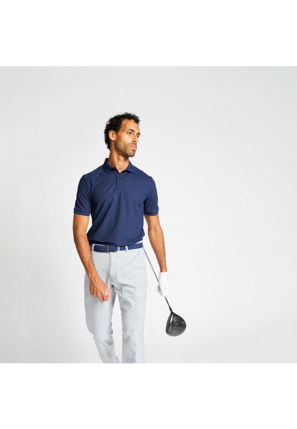 INESIS - Koszulka polo do golfa WW500 męska. Typ kołnierza: polo, golf. Kolor: niebieski. Materiał: materiał, poliester, elastan, poliamid