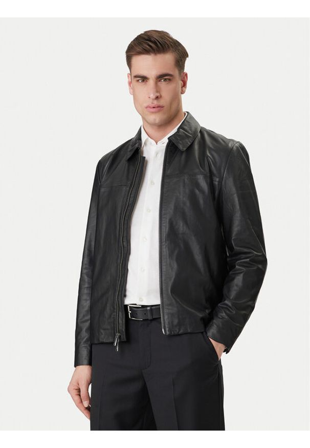 Calvin Klein Kurtka skórzana LV04LF423G Czarny Regular Fit. Kolor: czarny. Materiał: skóra