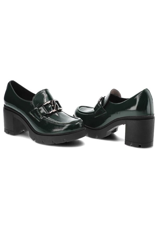 Zielone Półbuty Lemar Damskie Eleganckie Buty. Zapięcie: klamry. Kolor: zielony. Materiał: lakier, skóra. Obcas: na obcasie. Styl: elegancki. Wysokość obcasa: średni