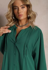 Renee - Ciemnozielona Koszulowa Sukienka Mini Galdra. Kolor: zielony. Wzór: aplikacja. Typ sukienki: koszulowe. Długość: mini #5