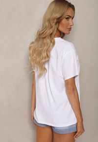Renee - Biało-Zielony T-shirt z Bawełny Ozdobiony Nadrukiem Tarvilla. Kolor: biały. Materiał: bawełna. Wzór: nadruk, aplikacja. Sezon: lato #2