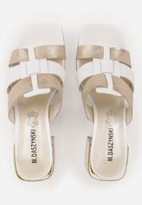 Born2be - Białe Skórzane Klapki na Słupku z Przeplatanymi Paskami Orinnore. Okazja: na wesele, na co dzień, na ślub cywilny. Kolor: biały. Materiał: skóra. Wzór: ażurowy, paski. Obcas: na słupku. Styl: casual, elegancki. Wysokość obcasa: średni #4