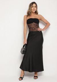 Born2be - Czarna Sukienka Koktajlowa z Wiskozą o Dopasowanym Kroju z Koronką Wstawką Nilanella. Okazja: na imprezę. Kolor: czarny. Materiał: koronka, wiskoza. Wzór: koronka. Typ sukienki: dopasowane. Styl: wizytowy #5