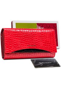 Portfel skórzany Peterson croco czerwony PTN MC-490. Kolor: czerwony. Materiał: skóra. Wzór: aplikacja