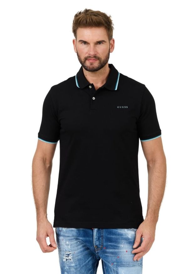 Guess - GUESS Czarne męskie polo Lyle, Rozmiar XXL. Typ kołnierza: polo. Kolor: czarny