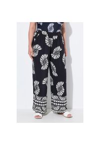 ULLA POPKEN - Damskie Spodnie palazzo nadruk szeroka nogawka elastyczny pas. Kolekcja: plus size. Kolor: czarny. Materiał: wiskoza, materiał. Wzór: nadruk