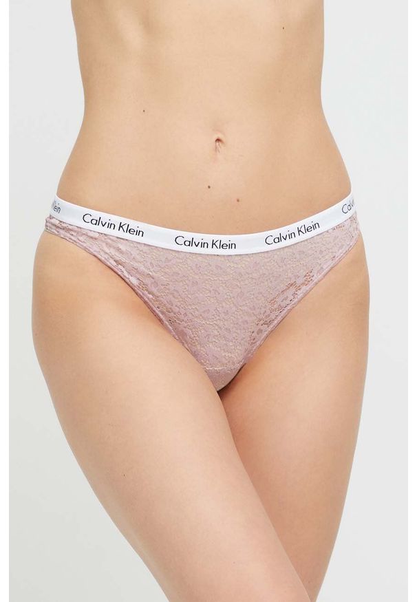 Calvin Klein Underwear brazyliany kolor różowy z koronki. Kolor: różowy. Materiał: koronka. Wzór: koronka