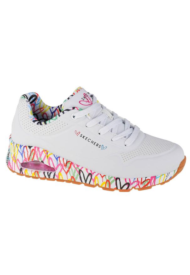 skechers - Buty sportowe damskie Skechers Uno Loving Love. Kolor: biały. Materiał: tkanina, materiał, syntetyk. Model: Skechers Sport. Sport: turystyka piesza