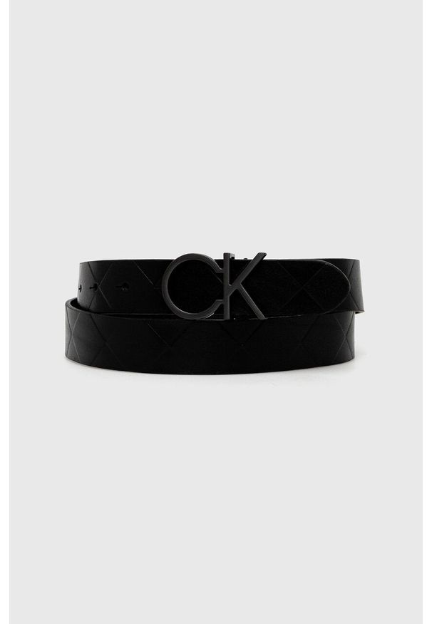 Calvin Klein pasek skórzany damski kolor czarny. Kolor: czarny. Materiał: skóra