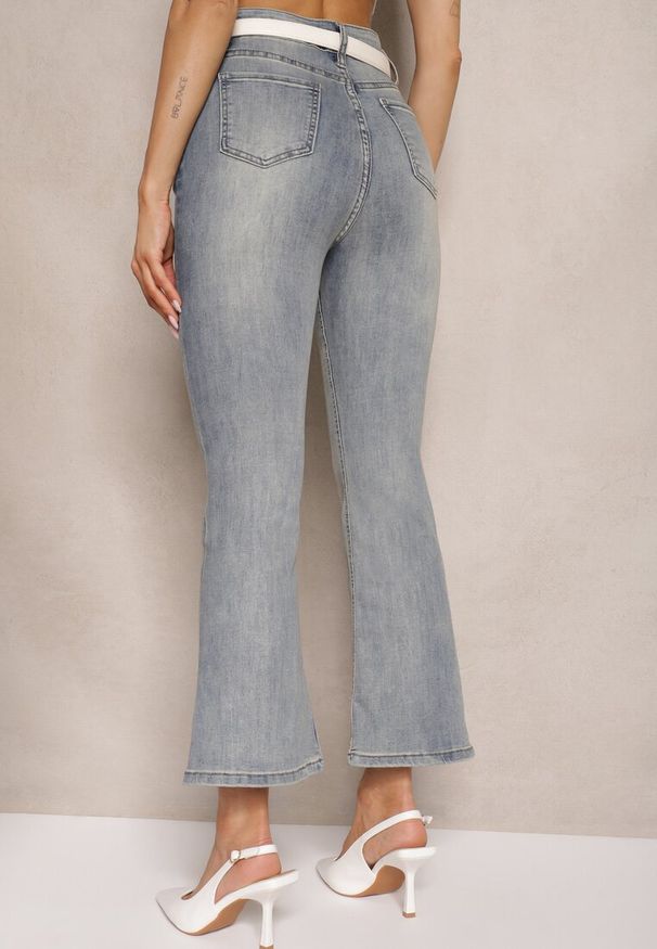 Renee - Niebieskie Jeansy z Bawełną High Waist o Kroju Dzwonów Tommea. Okazja: na co dzień. Stan: podwyższony. Kolor: niebieski. Styl: klasyczny, casual