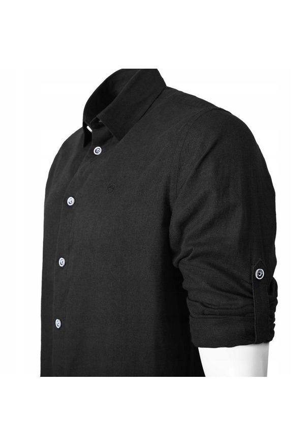 Koszula Weekendowa o Prostym Kroju - Pako Jeans - Len z Bawełmną, Czarna. Okazja: na co dzień. Kolor: czarny. Materiał: bawełna, len. Styl: casual