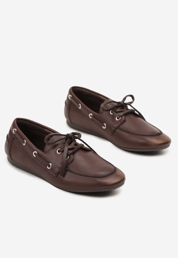 Born2be - Brązowe Mokasyny Ozdobione Sznurowaniem Tolioriana. Okazja: na co dzień. Zapięcie: sznurówki. Kolor: brązowy. Materiał: jeans. Wzór: aplikacja. Styl: klasyczny, elegancki, casual