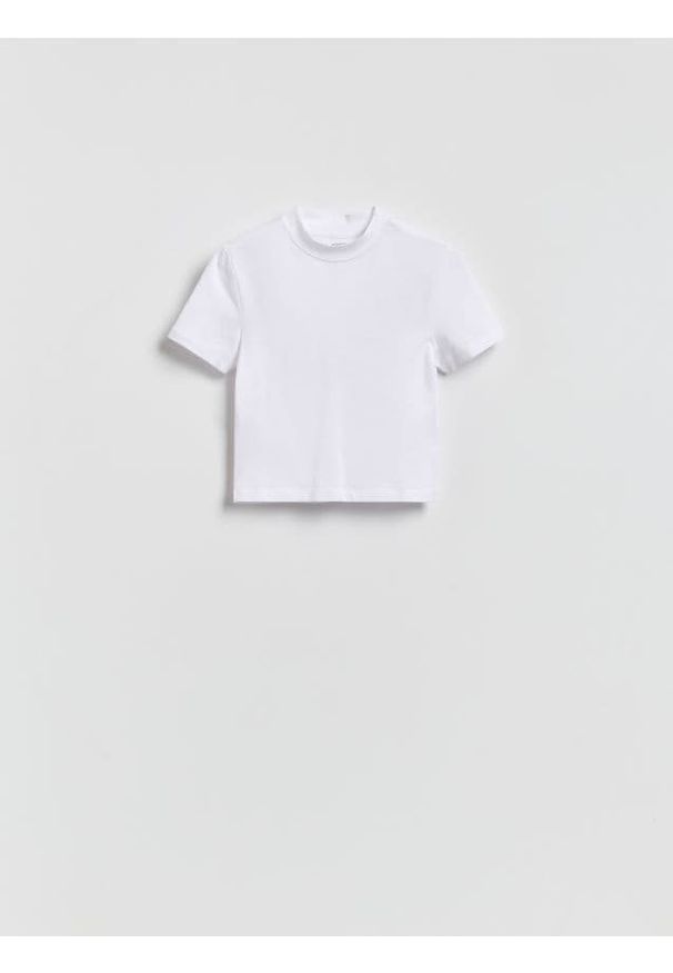 Reserved - T-shirt z bawełną - biały. Kolor: biały. Materiał: bawełna. Długość: krótkie