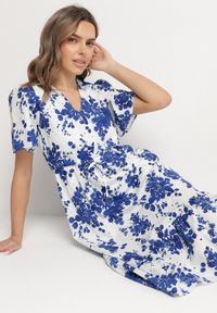 Born2be - Niebieska Sukienka z Bawełny Ażurowa w Kwiaty z Rozkloszowanym Dołem Florbia. Okazja: na co dzień. Kolor: niebieski. Materiał: bawełna. Długość rękawa: krótki rękaw. Wzór: ażurowy, kwiaty. Sezon: wiosna. Typ sukienki: rozkloszowane. Styl: klasyczny, casual #6