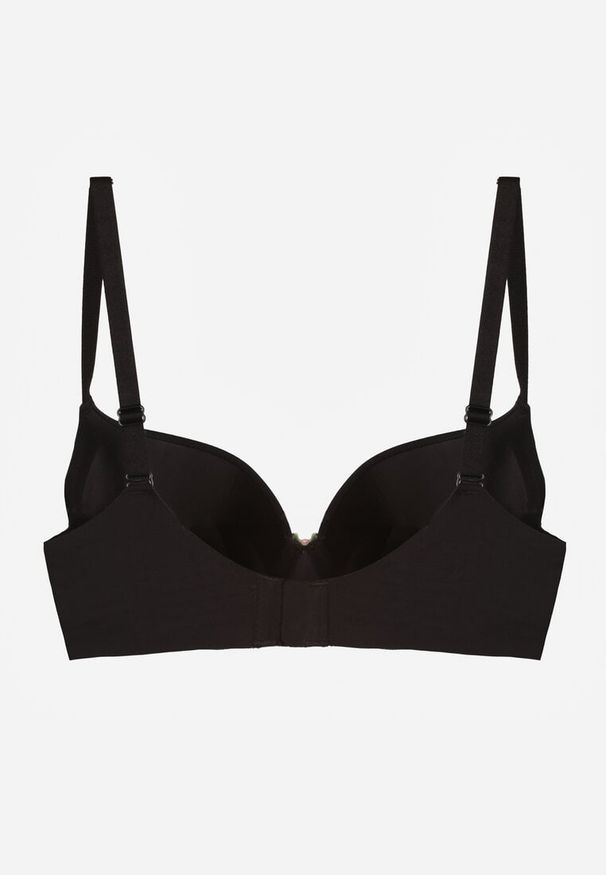 Born2be - Czarny Gładki Biustonosz Push-up Halilura. Kolor: czarny. Rodzaj stanika: push-up. Wzór: gładki