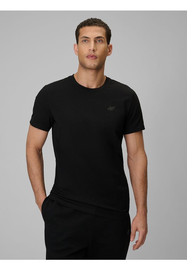 4f - 4F T-shirt slim gładki męski - czarny XXL. Okazja: na co dzień. Kolor: czarny. Materiał: dzianina, materiał, bawełna. Wzór: gładki. Styl: casual