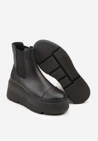 Born2be - Czarne Botki Sztyblety Vices na Grubej Podeszwie Redvire. Kolor: czarny. Materiał: jeans. Szerokość cholewki: normalna. Obcas: na koturnie. Styl: klasyczny #3