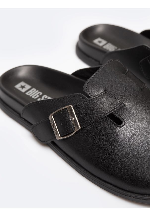 Big-Star - Klapki męskie ze skóry naturalnej czarne RR174143 906. Okazja: na co dzień. Kolor: czarny. Materiał: skóra. Styl: klasyczny, elegancki, casual