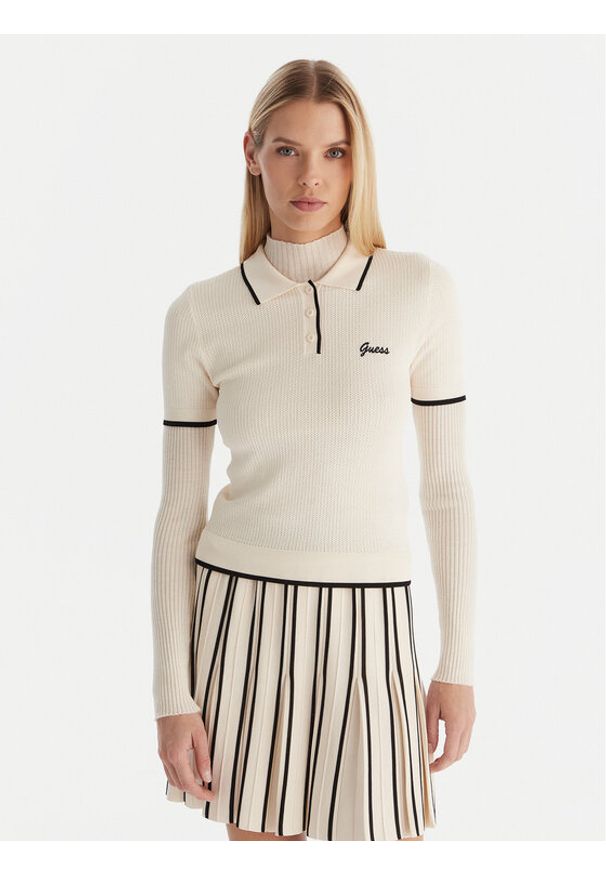 Guess Polo Polo sweater Beżowy Slim Fit. Typ kołnierza: polo. Kolor: beżowy. Materiał: wiskoza