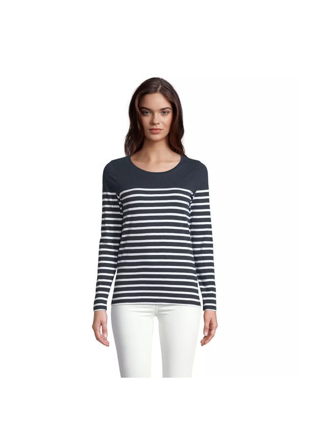 SOL'S - Damska koszulka z długim rękawem Sol's Matelot. Kolor: biały, niebieski, wielokolorowy. Długość rękawa: długi rękaw. Długość: długie