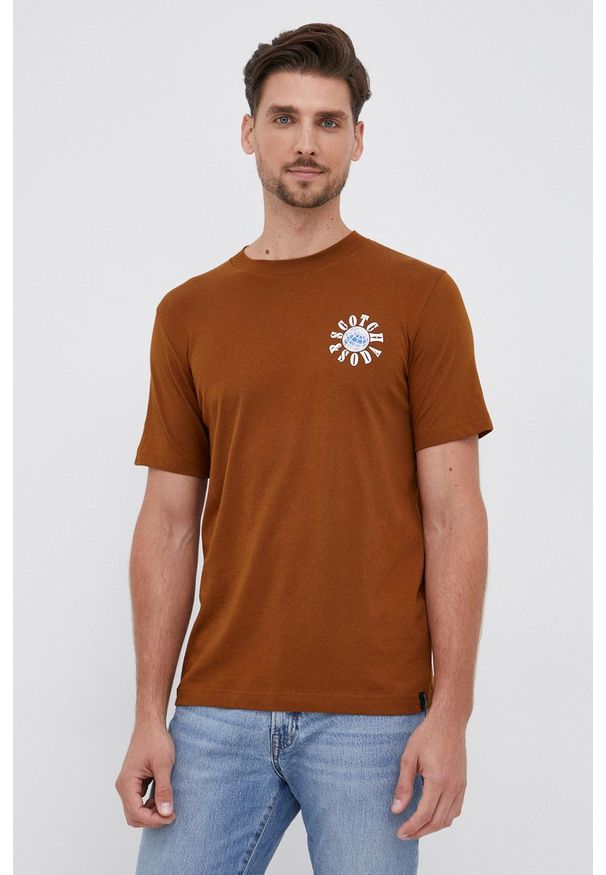 Scotch & Soda - T-shirt bawełniany. Okazja: na co dzień. Kolor: brązowy. Materiał: bawełna. Wzór: nadruk. Styl: casual
