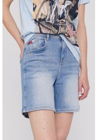 Lee Cooper Szorty jeansowe damskie gładkie high waist. Stan: podwyższony. Kolor: niebieski. Materiał: jeans. Wzór: gładki