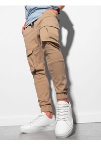 Ombre Clothing - Spodnie męskie joggery - camel P886 - XXL. Materiał: bawełna, elastan. Styl: klasyczny #4