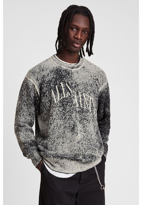AllSaints Bluza dwustronna męska kolor szary z nadrukiem. Okazja: na co dzień. Kolor: szary. Materiał: bawełna. Wzór: nadruk. Styl: casual