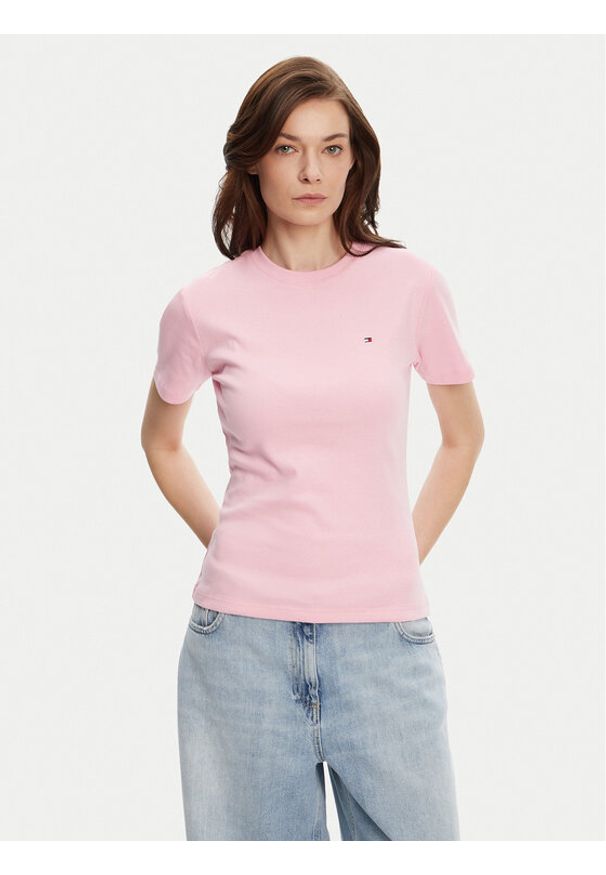 TOMMY HILFIGER - Tommy Hilfiger T-Shirt New Cody WW0WW40587 Różowy Slim Fit. Kolor: różowy. Materiał: bawełna