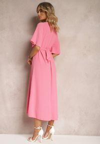 Renee - Różowa Rozkloszowana Sukienka Maxi z Szerokim Rękawem i Gumką w Pasie Sador. Kolor: różowy. Długość: maxi #5