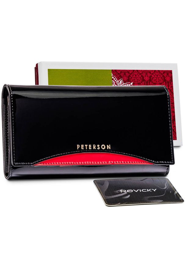 Skórzany portfel czarny Peterson PTN BC-467-BLACK RED. Kolor: czarny. Materiał: skóra