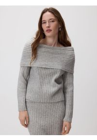 Reserved - Sweter z odkrytymi ramionami - jasnoszary. Kolor: szary. Materiał: wełna, dzianina #1