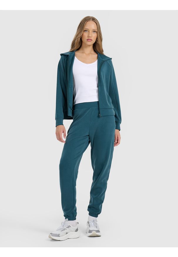 4f - 4F Bluza dresowa rozpinana z modalem damska - turkusowa XS. Okazja: na co dzień. Typ kołnierza: kaptur. Kolor: turkusowy. Materiał: dresówka. Styl: casual