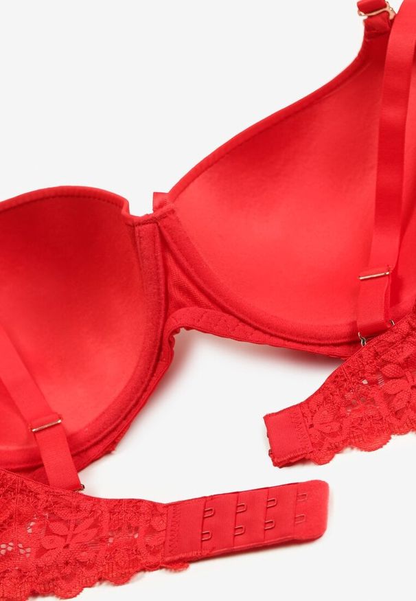 Born2be - Czerwony Biustonosz Typu Full Cup z Koronką i Usztywnionymi Miseczkami Luetta. Kolor: czerwony. Materiał: koronka. Wzór: koronka