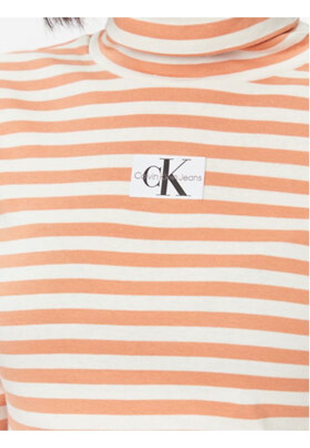 Calvin Klein Jeans Golf J20J222246 Pomarańczowy Slim Fit. Typ kołnierza: golf. Kolor: pomarańczowy. Materiał: bawełna